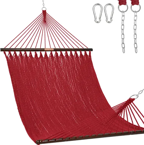 Vista 10 de Lazy Daze Hammocks Hamaca doble de cuerda caribeña de 10.5 pies para 2 personas, hamaca de poliéster tejida a mano con barras separadoras