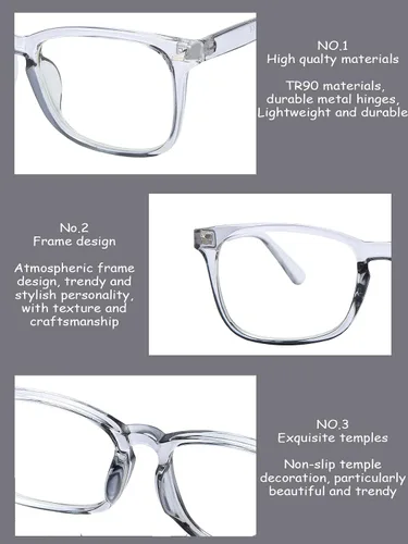 Vista 5 de Onrtry Gafas sin receta para hombres y mujeres, lentes transparentes cuadradas