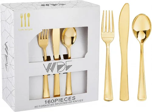 Vista 13 de WDF - 100 cucharas desechables de plástico plateado, cubiertos barrocos plateados de 6.93 pulgadas para pastel de postre, cucharas de plástico