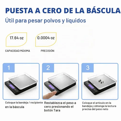 Vista 6 de K KitchenTour - Báscula digital de cocina - 500g/0.01g Balanza de alta precisión multifunción para alimentos, carne, joyas, laboratorio, quilates