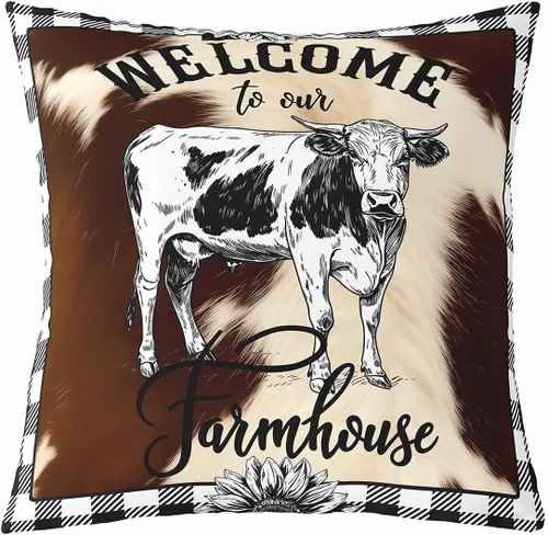 Vista 10 de Funda de almohada de piel de vaca, con bandera estadounidense, ciervos, cuernos de caza, para decoración del hogar, sala de estar, funda de cojín
