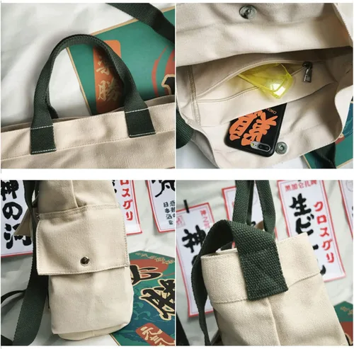 Vista 6 de Bolsa de lona para mujer, bolsa cruzada de lona con bolsillos para mujer, para ir de compras, viajes, trabajo