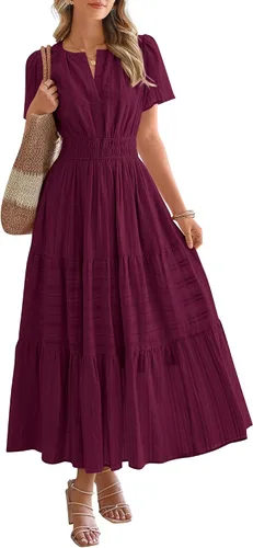 Vista 31 de BTFBM - Vestido largo casual de verano 2026 para mujer, vestido ligero de Gris azulado