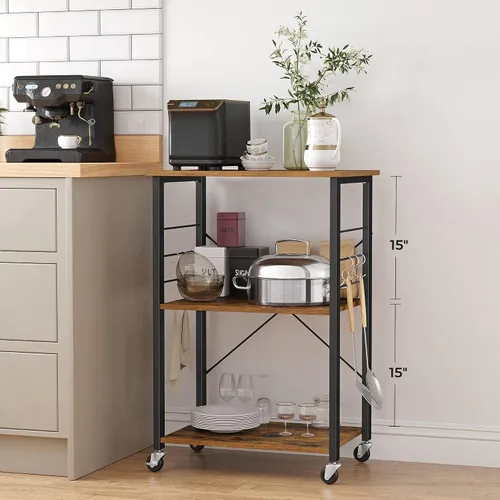 Vista 3 de VASAGLE Estante de cocina con ruedas, carrito de servicio de 23.6 pulgadas con 3 estantes, carrito de cocina, estante para microondas, para mini
