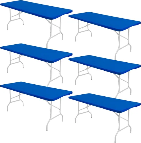 Vista 11 de Paquete de 6 manteles rectangulares de elastano para mesas rectangulares de 6 pies, mantel elástico ajustable lavable con borde elástico