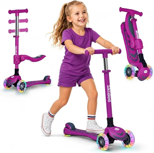Vista 21 de SKIDEE Kick Scooter for Kids Ages 3-5 Foldable 3 Wheel Scooter with Lean-to-Steer, Adjustable Height, Removable Seat & LED Light Wheels Toddler