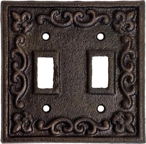 Vista 10 de Lulu Decor, Fleur De Lis - Placa de enchufe de hierro fundido en acabado marrón rústico antiguo