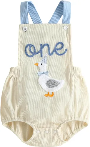 Vista 8 de Traje de cumpleaños para bebé niño, mameluco de ganso tonto Azul claro