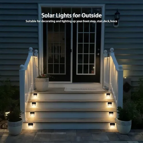 Vista 8 de Qualdout Paquete de 8 luces solares para exteriores, luces solares impermeables para cubierta con lente acrílica transparente, luces solares blancas