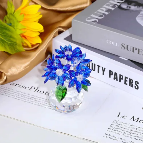 Vista 3 de Figurita de Margarita Azul de Cristal de Ornalrist, Regalos para Mujeres, Amiga, Bouquet de Margaritas de Vidrio Decoración Floral Coleccionable