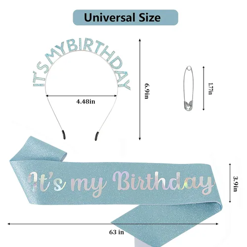 Vista 3 de Coronas y bandas de cumpleaños para mujer: diadema festiva y juego de accesorios de cumpleaños It's My Birthday