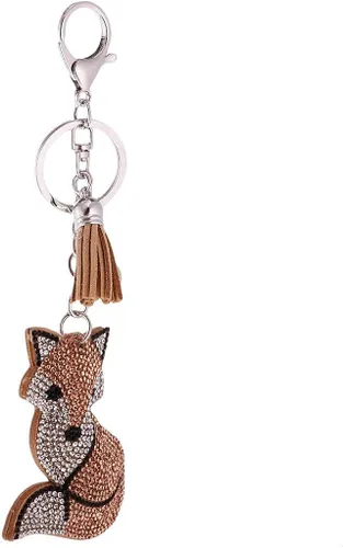 Vista 2 de Llavero con colgante de diamantes de imitación con diseño de animales y ojos llavero llavero bonito bolso de regalo Champagne Fox