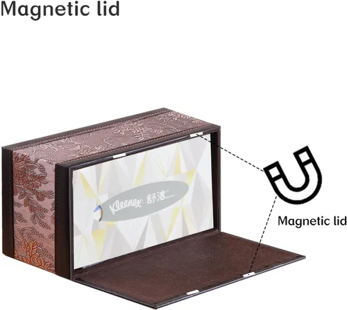Vista 4 de Funda rectangular de cuero para caja de pañuelos, soporte de caja de pañuelos moderno rectangular para toallas de papel, dispensador de pañuelos