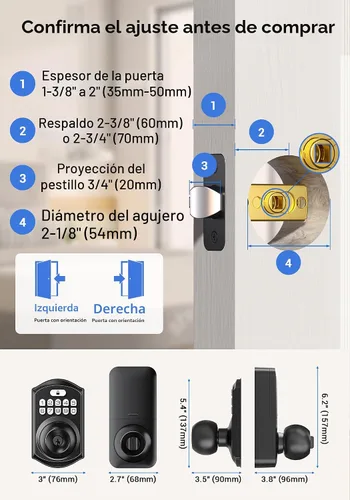 Vista 2 de TEEHO TE003 Cerradura de Puerta con Teclado de Entrada sin Llave con Manija, Cerraduras Inteligentes Digitales Electrónicas para Puerta Principal