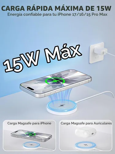 Vista 2 de Cargador inalámbrico para iPhone, carga magnética rápida Apple Mag-Safe de 15 W Almohadilla de carga segura para iPhone 17Pro Max/16 Pro