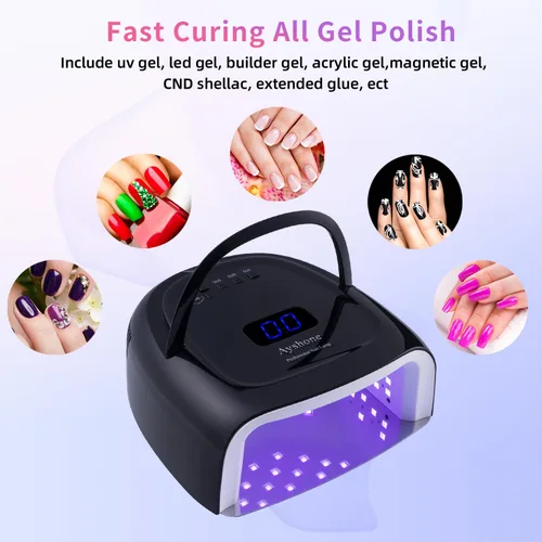 Vista 2 de Lámpara de uñas de gel LED recargable, 60W inalámbrico UV Led luz de uñas con mango de elevación Sensor táctil pantalla LCD (negro)