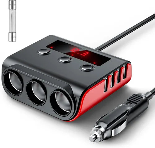 Vista 8 de SONRU - Divisor de encendedor de cigarrillos 7 en 1, divisor de encendedor de cigarrillos con 4 puertos USB de carga rápida, interruptores