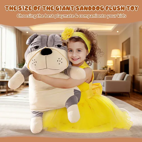 Vista 7 de Animales de peluche de perro, Bulldog de peluche marrón de 17.7 pulgadas, animales de peluche grandes, regalos de Navidad y cumpleaños para niños