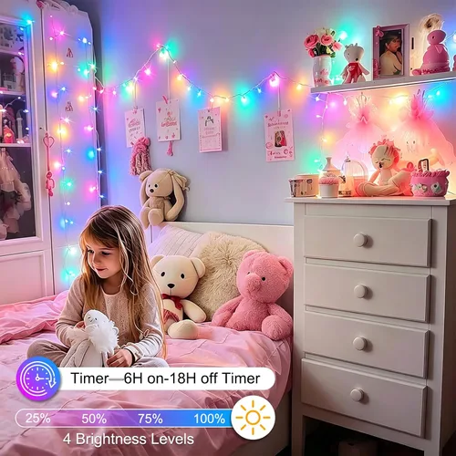 Vista 5 de Luces de Navidad de 100 pies con 300 LED enchufables, luces de hadas impermeables para exteriores e interiores con temporizador y 8 modos, luces