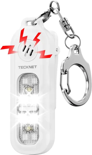 Vista 10 de TECKNET Alarma de seguridad personal de 135 dB con luz estroboscópica SOS para mujer, recargable e impermeable IPX4, luces de carrera con linterna