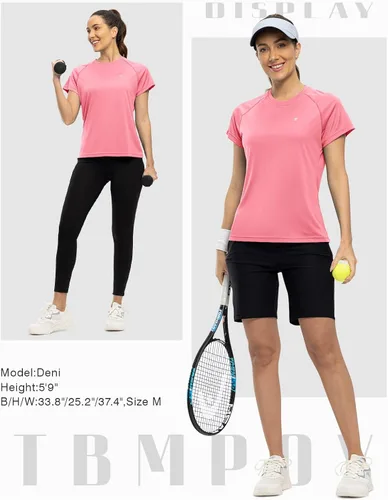 Vista 8 de TBMPOY Camisetas de entrenamiento Dry Fit para mujer, de manga corta, atléticas, absorben la humedad, UPF 50+, para correr, gimnasio, camisetas