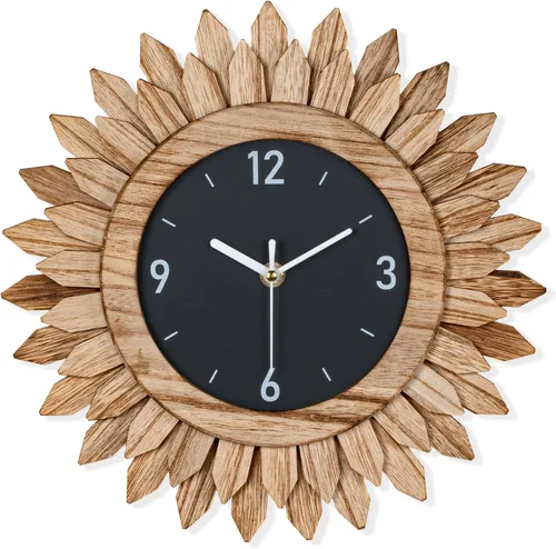Vista 10 de Honiway Reloj de Pared a Batería de 12 Pulgadas de Madera Rústica Bohemio Sunburst Decorativo Reloj de Pared Silencioso Sin Tictac Negro Relojes