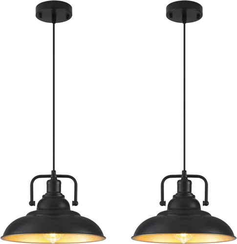 Vista 16 de Paquete de 1 lámpara colgante negra de 12.5 pulgadas, lámpara colgante de granja, iluminación colgante industrial, luces colgantes de cocina, luces