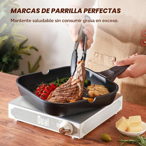 Vista 4 de SENSARTE Sartén antiadherente para estufas, plancha versátil con boquillas de vertido, superficie de cocción grande cuadrada, sartén duradera
