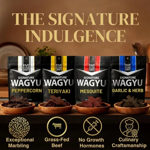 Vista 6 de Five Star Wagyu Beef Jerky - Ajo y Hierba + Pimienta Variedad Paquete de 2 (4 onzas)