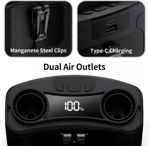 Vista 7 de Socool - Ventilador de cintura portátil de 10000 mAh con clip en el cinturón portátil, ventiladores personales funciona con batería, enfriamiento