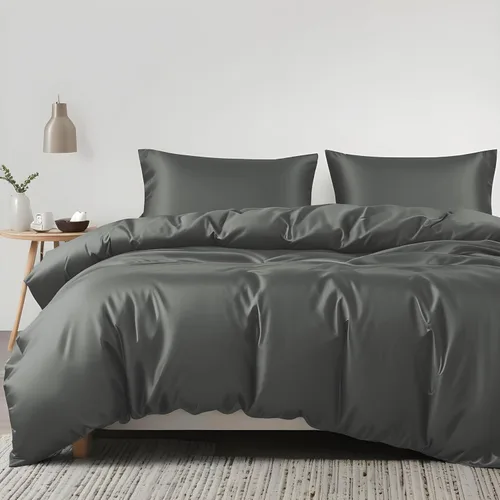 Vista 11 de Linenwalas Juego de funda de edredón Tencel Lyocell con bolsillo profundo, sábana ajustada, viscosa hecha de eucalipto, juego de ropa de cama Gris