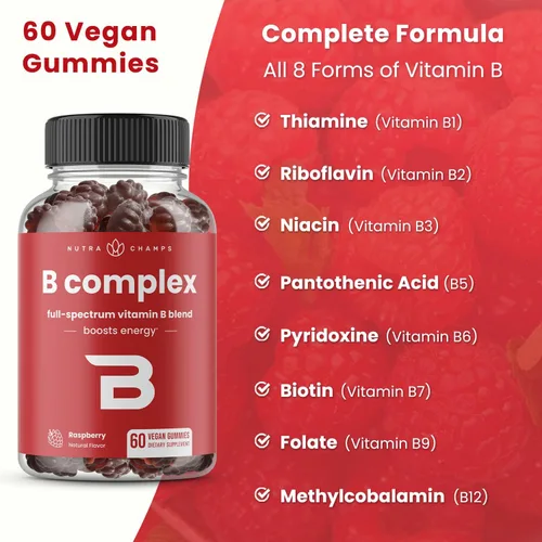 Vista 5 de NutraChamps Gomitas de complejo de vitamina B, gomitas de vitamina B aumentan la energía, vitaminas del complejo B B1, B2 (riboflavina), B3