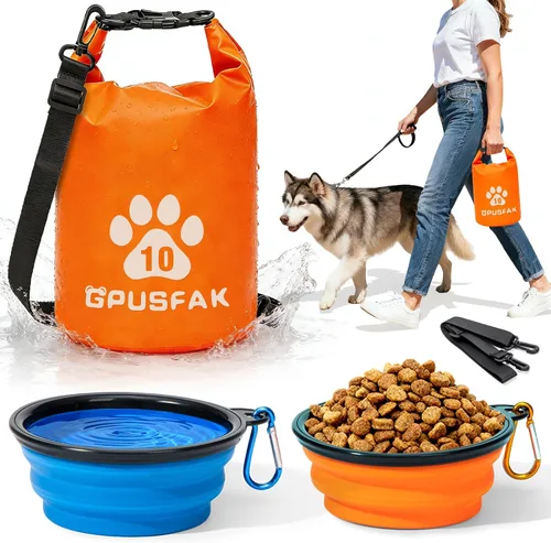 Vista 9 de Bolsa de almacenamiento de alimentos para mascotas con cuenco (32 tazas) – Bolsa de viaje de comida para perros con cremallera superior enrollable