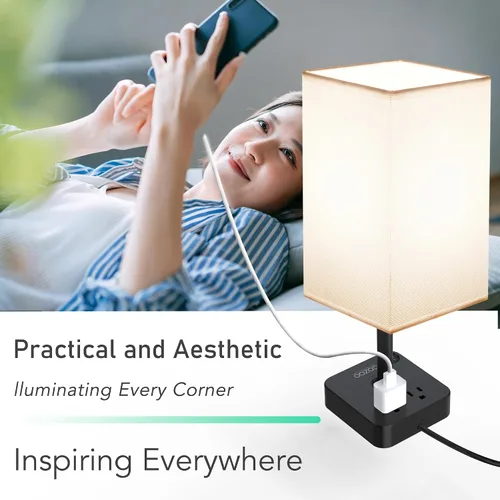 Vista 10 de Lámpara de mesa regulable cozoo USB para mesita de noche y escritorio con 2 puertos de carga USB (A+C) y 2 tomas de corriente, lámpara de mesita