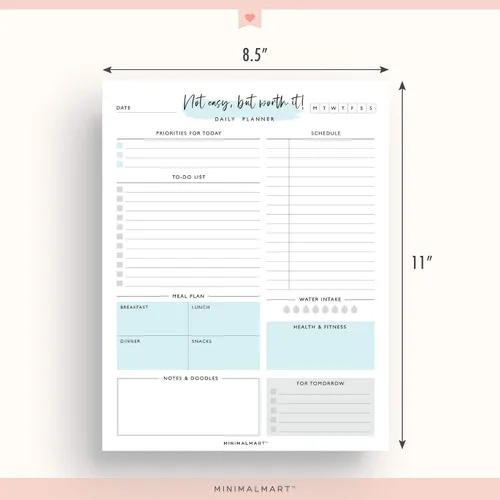 Vista 2 de Agenda diaria con 50 hojas sin fecha de 8.5 x 11 pulgadas, calendario motivacional diario vibrante, organizador, programador, rastreador