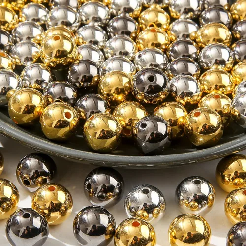 Vista 3 de cuentas de acrílico de 16 mm en color dorado y plateado de 100 unidades, cuentas de chicle para bolígrafo, para hacer pulseras, diademas, collares