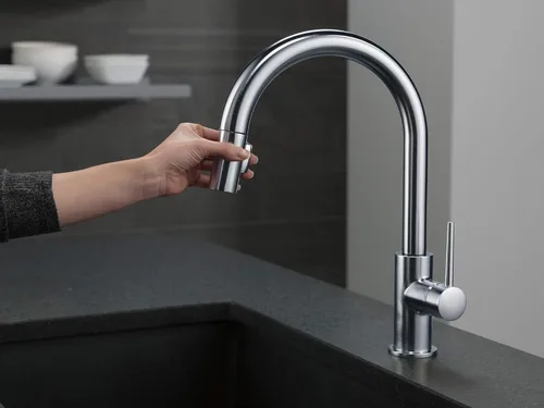 Vista 3 de Delta Faucet Trinsic - Grifo de cocina de níquel cepillado, grifos de cocina con rociador extraíble, grifo para fregadero de cocina con acoplamiento