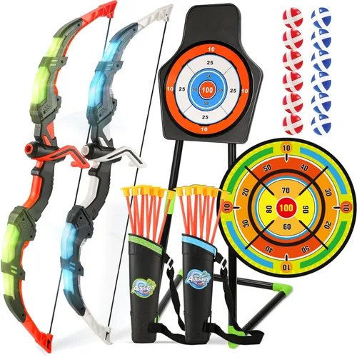 Vista 11 de Bow and Arrow Set for Kids, 2-Pack LED Light Up Archery Set for Boys Girls Azul y verde
