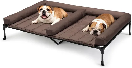 Vista 17 de Veehoo Cama elevada refrescante para perros + cojín doble impermeable para dos perros medianos, cama elevada para perros con tapete de apoyo