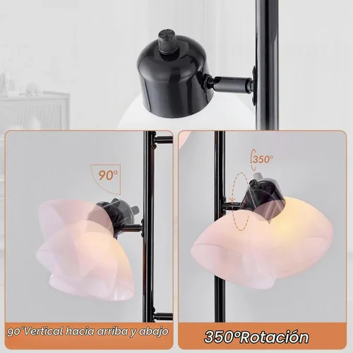 Vista 3 de Lámpara de pie moderna estilo árbol para sala de estar y dormitorio, lámpara de pie alta con 3 cabezales ajustables y giratorios para oficina