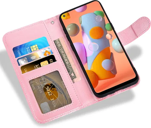 Vista 3 de Asuwish Funda compatible con Samsung Galaxy A11 y protector de pantalla de vidrio templado, accesorios, tarjetero con función atril de encaje