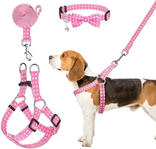 Vista 20 de Juego de arnés para perro con correa y collar de corbatín - Arnés para cachorro a cuadros beige, a prueba de escape, chaleco ajustable sin tirones