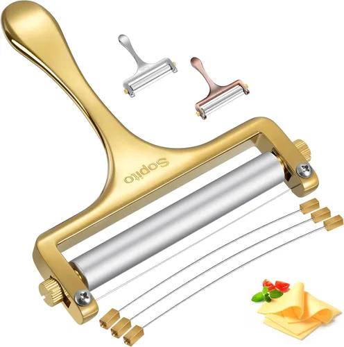 Vista 8 de Cortador de queso Sopito de acero inoxidable con 3 cables extra ideal para queso cheddar, gruyere, raclette, bloque de queso mozzarella, grosor Cobre