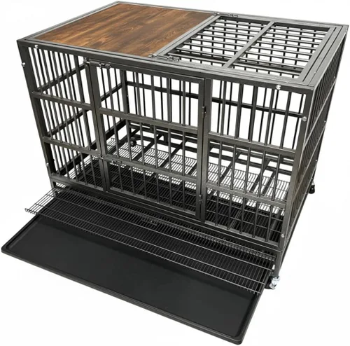 Vista 7 de BOLDBONE Jaula para perros grandes, de 48/37 pulgadas, resistente, jaula de rejilla, para perros con alta ansiedad, con bandejas de rejilla