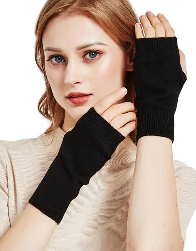 Vista 2 de NOVAWO guantes mitones sin dedos, con agujero para dedo pulgar, cálidos, 100% casimir, para hombre y para mujer