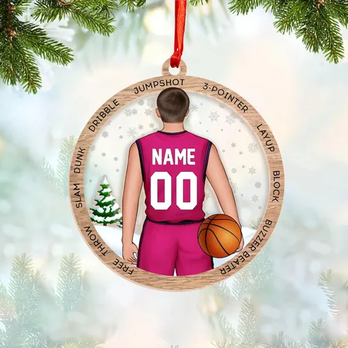 Vista 5 de Adorno Personalizado de Baloncesto 2025 - Adorno de Jugador de Baloncesto - Adornos de Árbol de Navidad de Baloncesto - Regalos de Jugador de Bkb 5