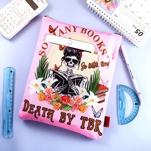 Vista 2 de LParkin So Many Books So Little Time Death by TBR - Funda para libros para lectores, funda de libro de tapa blanda con cremallera