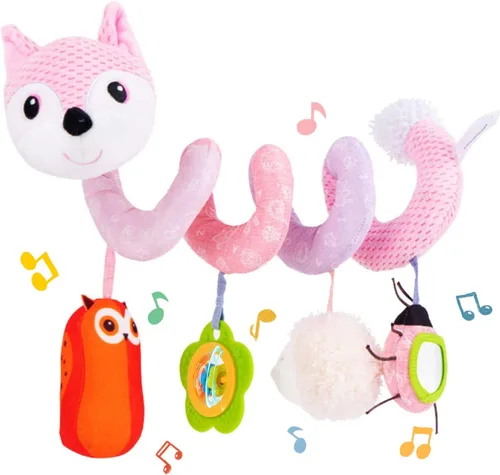 Vista 12 de Koty Juguetes para Asiento de Coche, Juguete de Peluche en Espiral para Bebés con Caja de Música, Sonajero y Cascabeles Colgantes para Cochecito