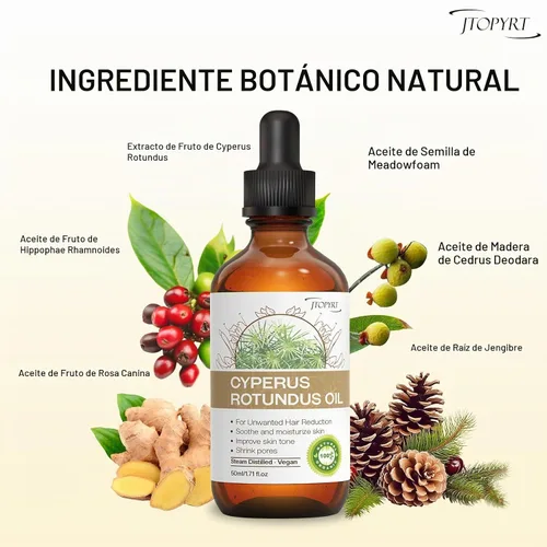 Vista 3 de Aceite Cyperus Rotundus para depilación: reduce el crecimiento no deseado del cabello, ralentiza el nuevo crecimiento, calma la piel y encoge