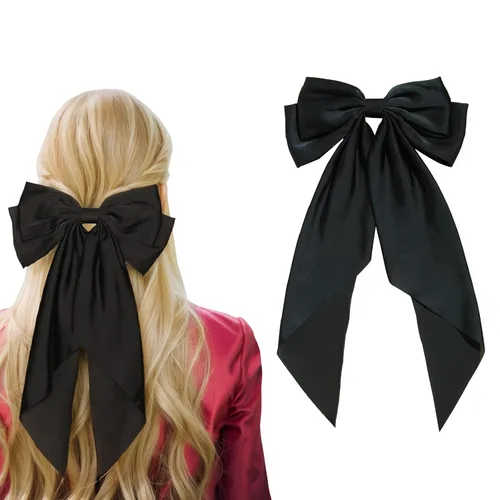Vista 21 de Pasadores de lazo grande y horquillas de satén con cola larga de cinta, accesorios para el cabello casuales y de fiesta para mujeres y niñas